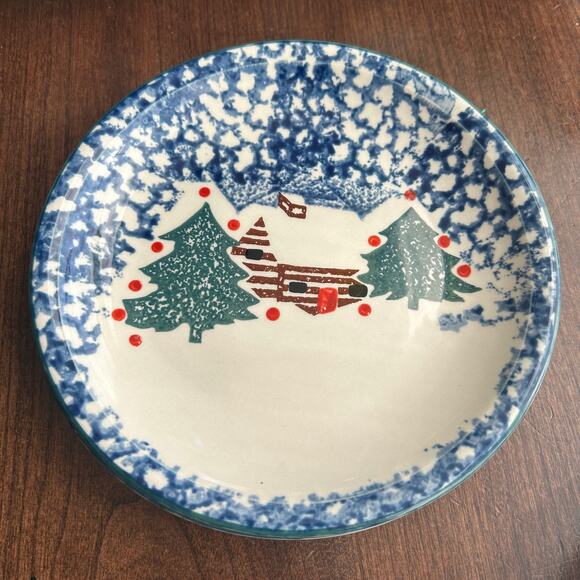 4 Cabin In The Snow by TIENSHAN Christmas plates folk craft - Picture 4 of 8